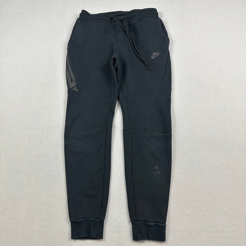 Nike Tech Pants Men Small Black Solid Tapered Fleece Joggers Sweatpants S *